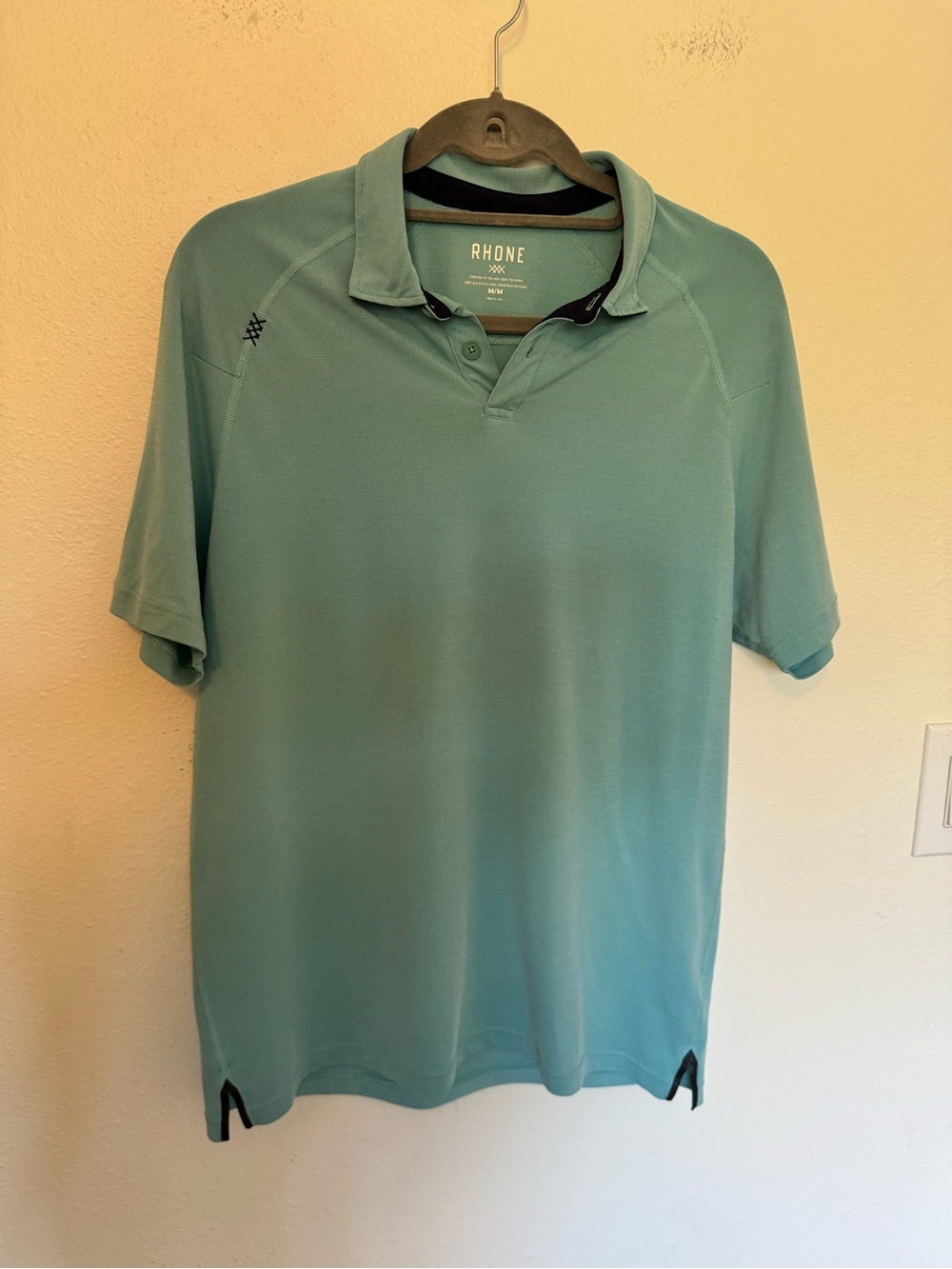 Rhone Delta Pique Mens Polo Shirt Lightweight Active Medium Blue Green EUC - Picture 3 of 11